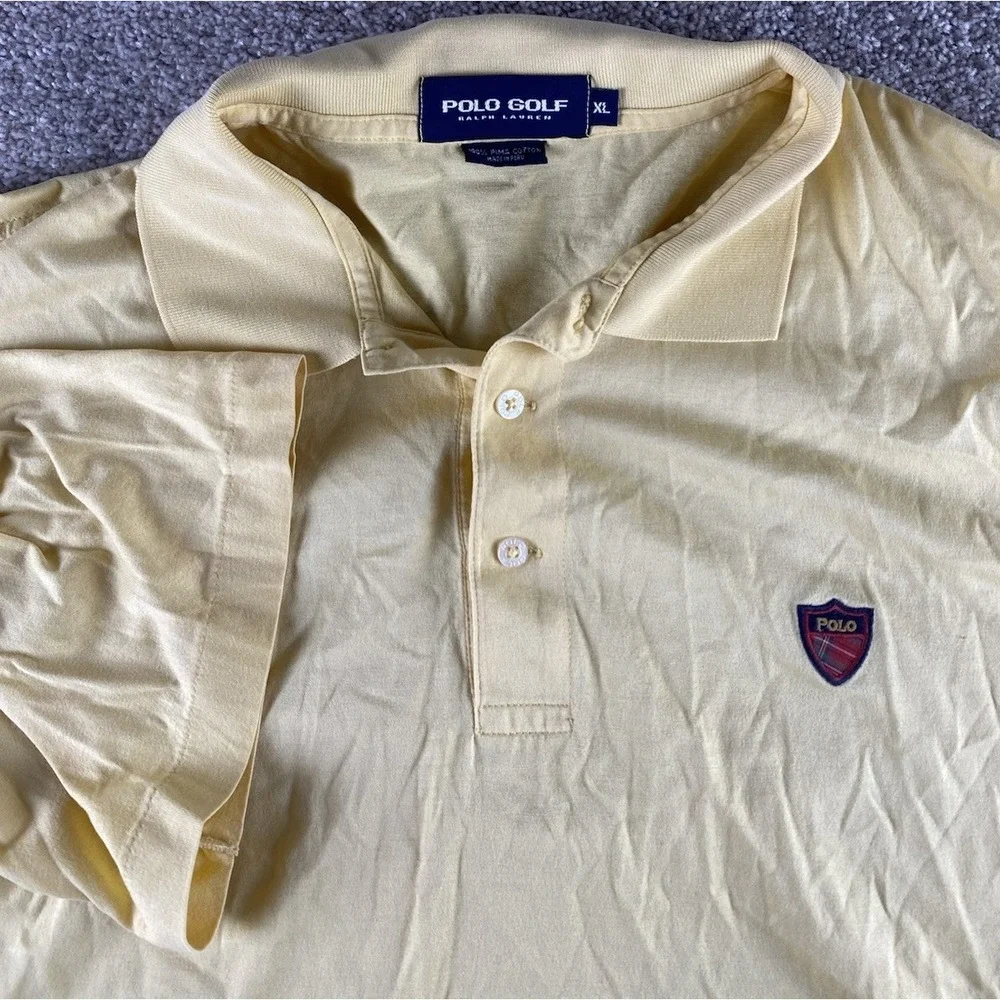 Polo Ralph Lauren Golf Yellow Polo Shirt Pima Cotton Polo Plaid Patch Mens XL